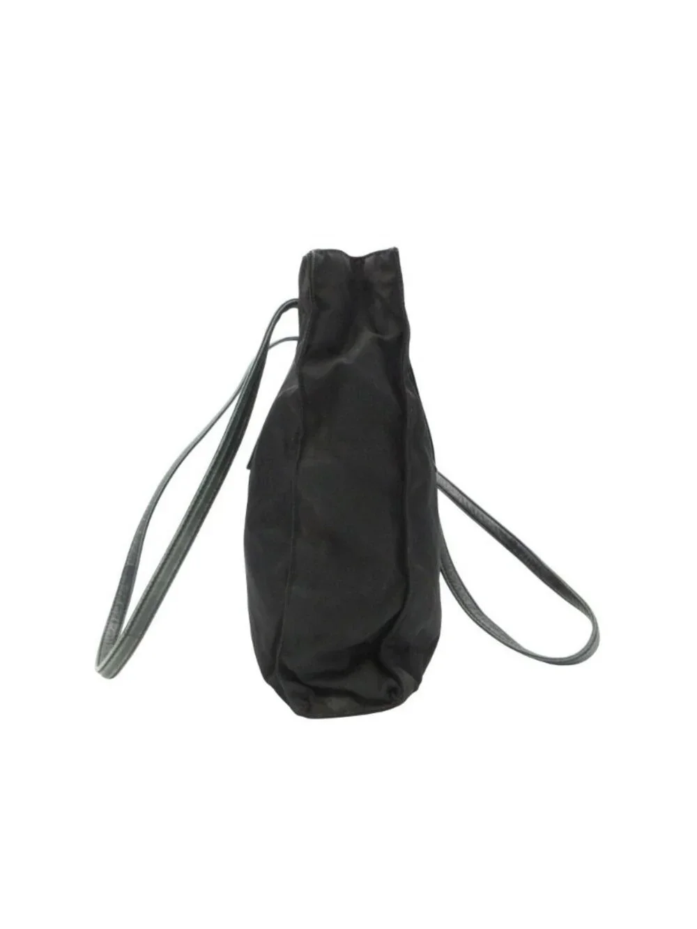 Prada Shoulder Bag Triangle Logo Nylon Tote Leather Handle Black